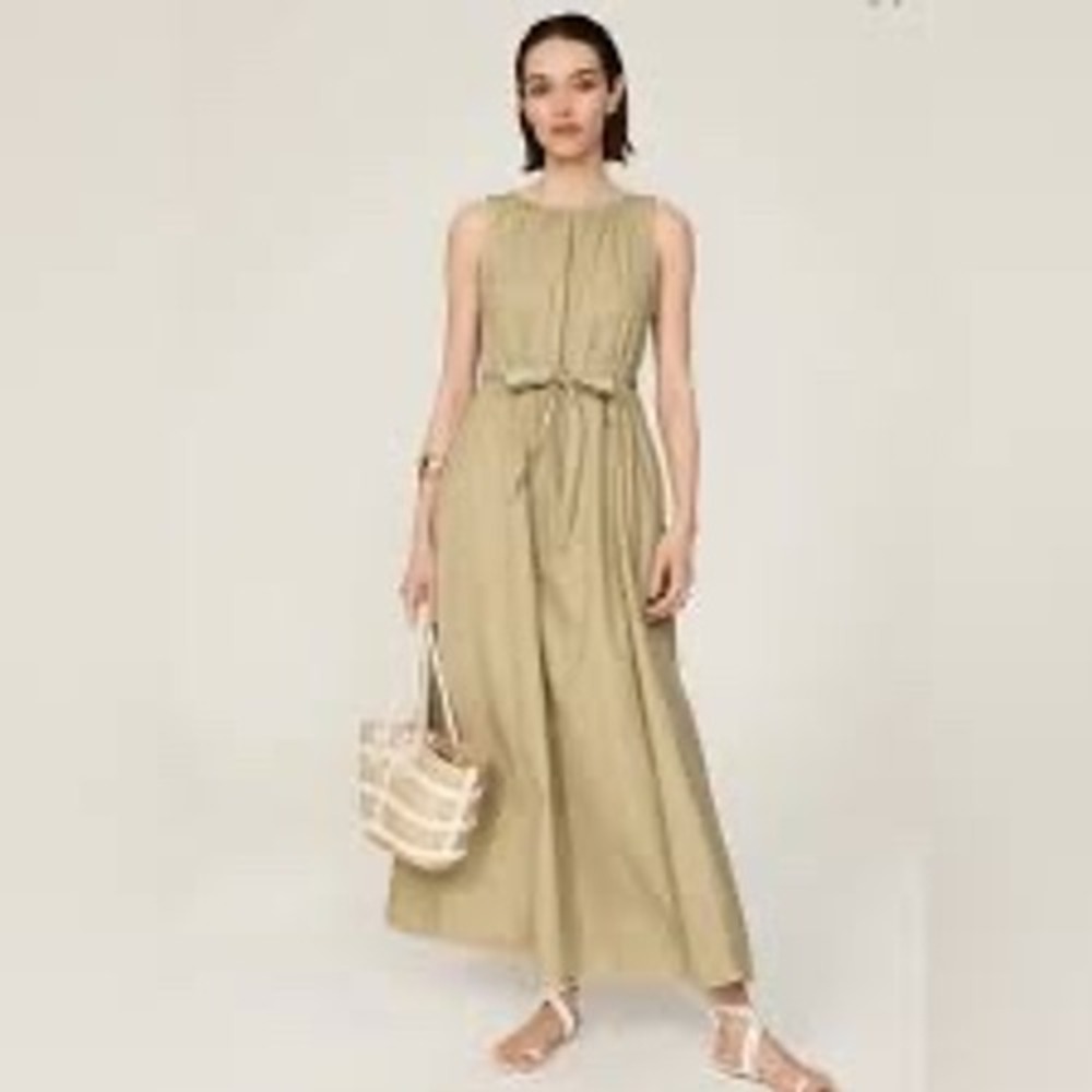 Xirena Rhiannon Dress Khaki Tan Cotton Poplin Sleeveless Maxi Drawstring Waist